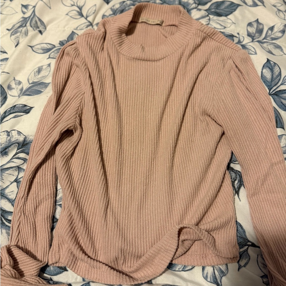 Active USA Pink Ribbed Long Sleeve Top